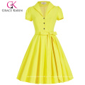 Grace Karin Lapel Collar Nylon-algodón de manga corta para mujer vestido de verano de los años 50 Vintage retro vestidos CL008946-3